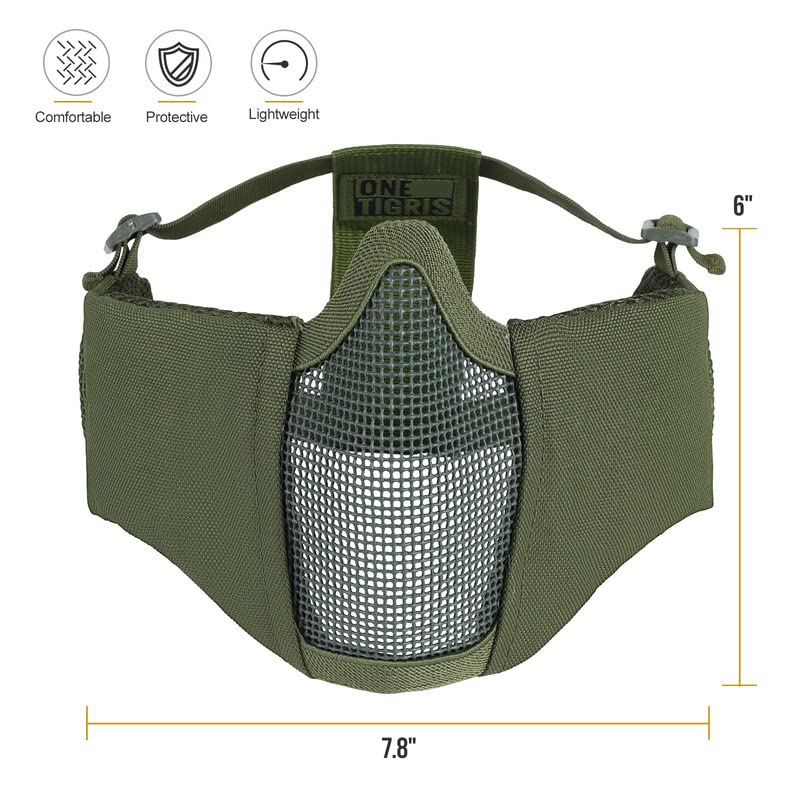OneTigris 6" Foldable Half Face Airsoft Mesh Mask with Ear Protection, Military Tactical Lower Face Protective Mask (Olive) - Image 4